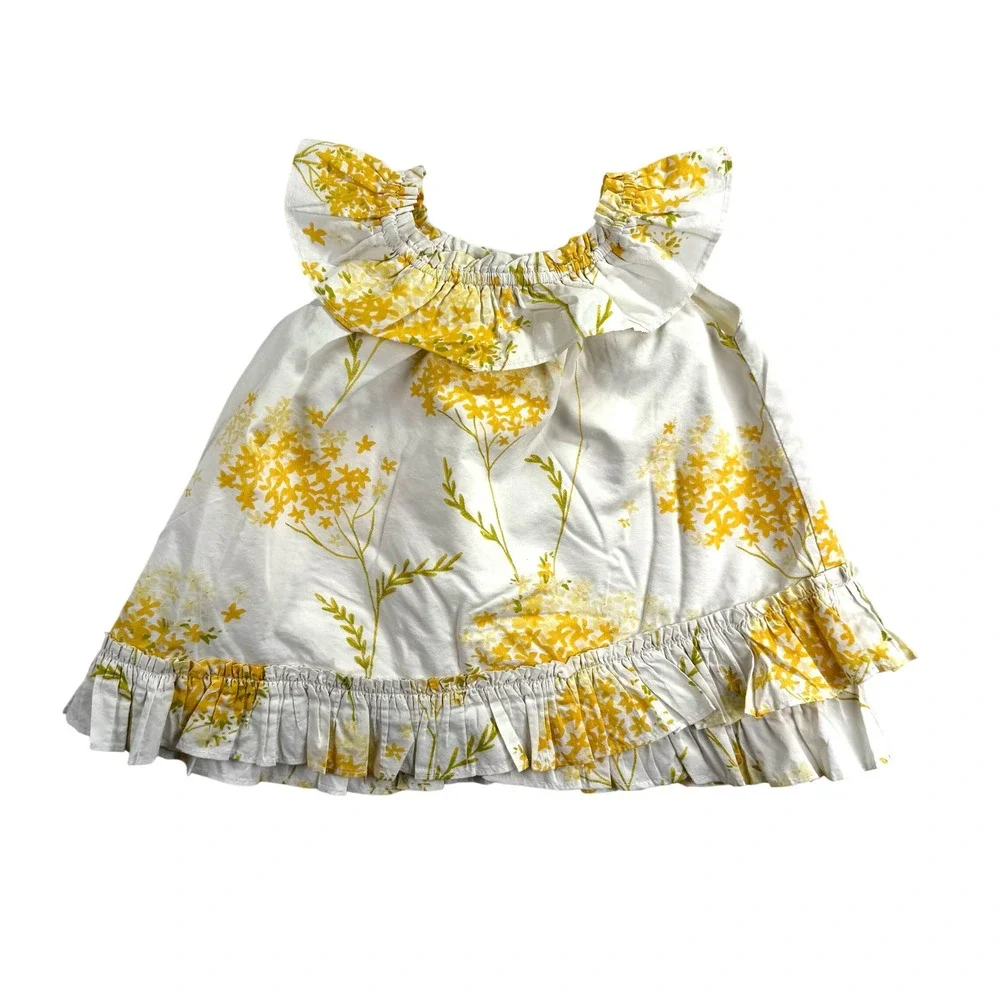 babyGap Ruffle Sun Dress Girl 0-3 Months‎ White Yellow Floral Cottagecore Girly